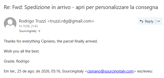 Shipment Forwarded To Brazil 607